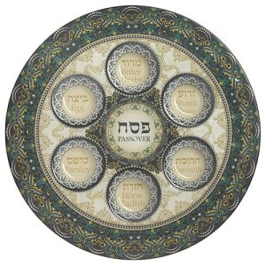 צלחת פסח זכוכית עיטורים 35 ס"מ