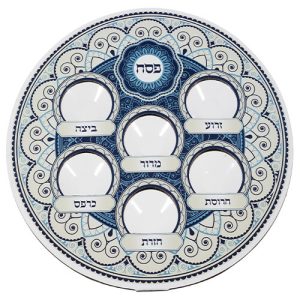צלחת פסח קרטון עם פלסטיק גווני כחול 38 ס"מ