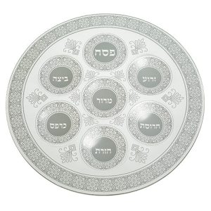 צלחת פסח זכוכית לבן 40 ס"מ