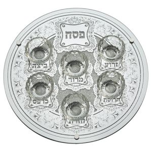 מגש פסח זכוכית מהודר עם 6 בומצים 40 ס"מ