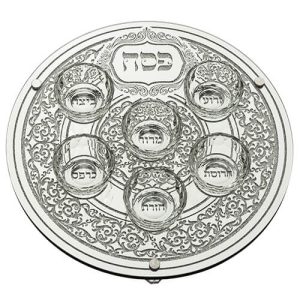 מגש פסח זכוכית מהודר עם 6 בומצים 36 ס"מ