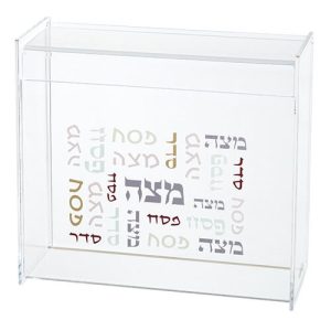 כלי למצה מפרספקס שקוף עם הדפסה 21X23 ס"מ