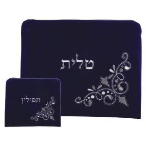 כיסוי טלית-תפילין קטיפה כחול בהיר עם רקמה 36*29