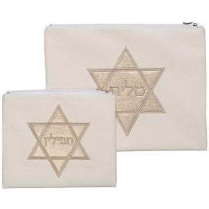 סט טלית תפילין מהודר דמוי עור מגן דוד 29*36 ס"מ