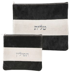 כיסוי טלית תפילין עור מהודר גווני אפור 38.5x32.5 ס"מ